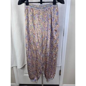EUC Zara abstract floral silky green yellow blue pockets boho pants S